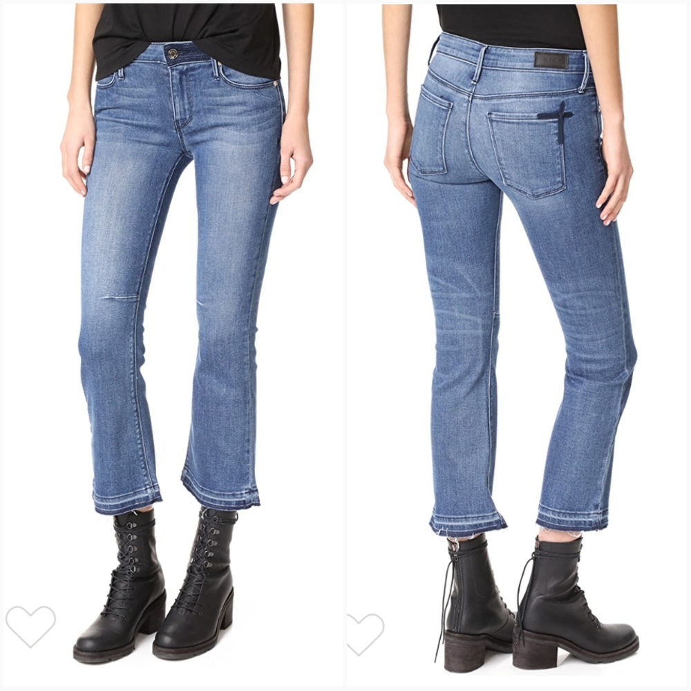 RtA Jeans Kiki Crop Released Frayed Hem Capri Flare Raw Cut Blue Denim Crop 28